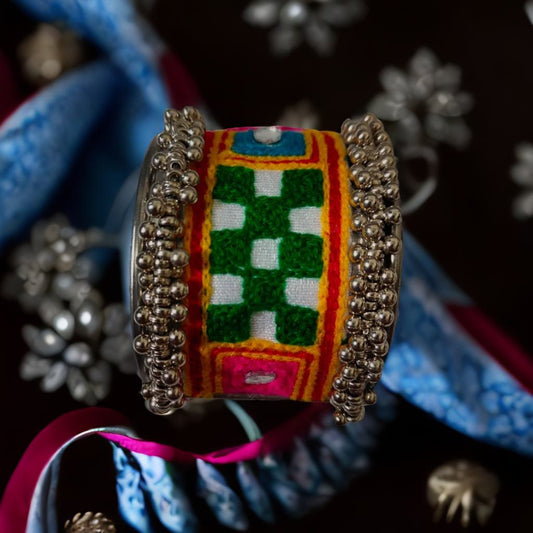 Kada PC - 3 Multicolored Embroidered Woolen Mirror Work Kada