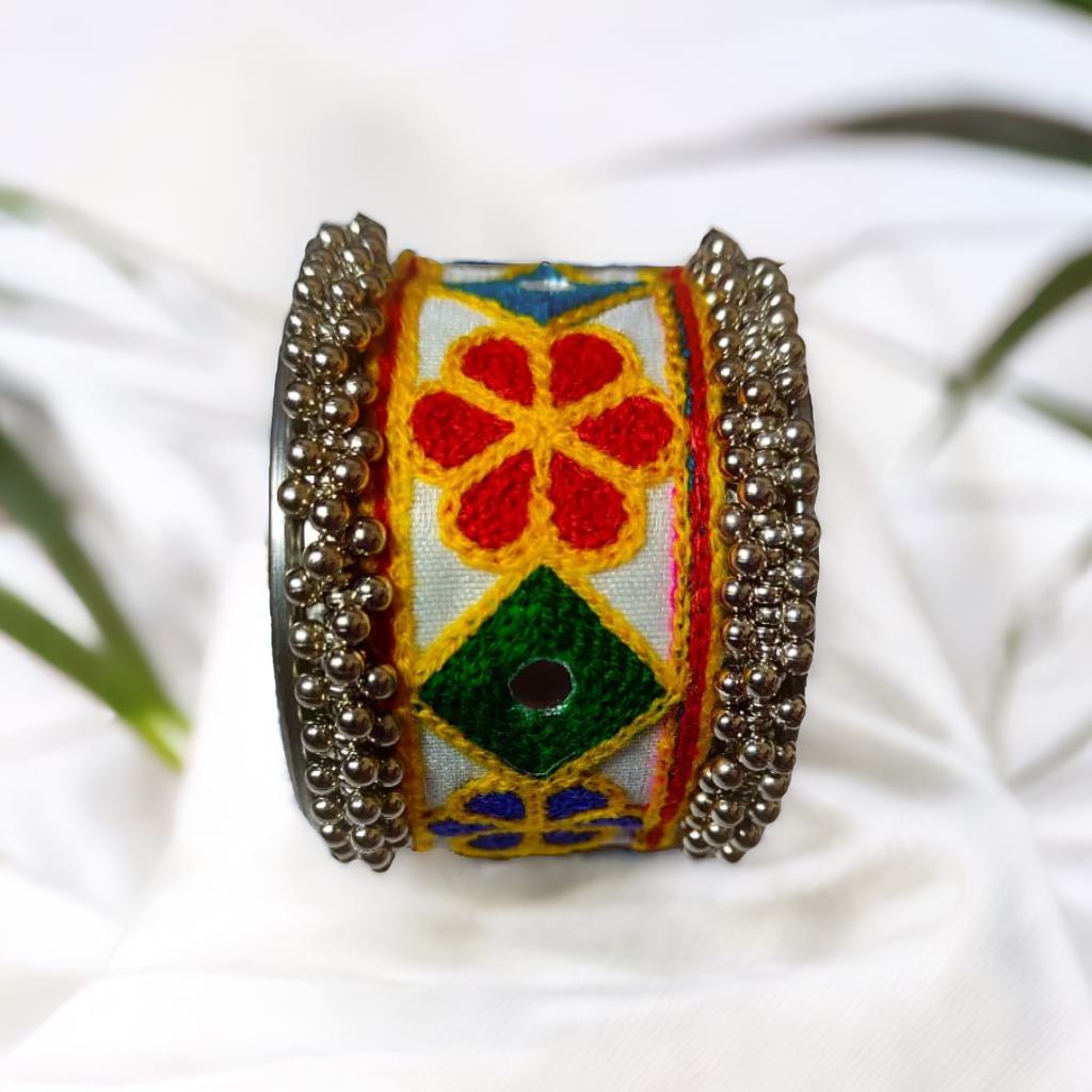 kada - PC 2 Multicolored Embroidered Woolen Mirror Work Kada