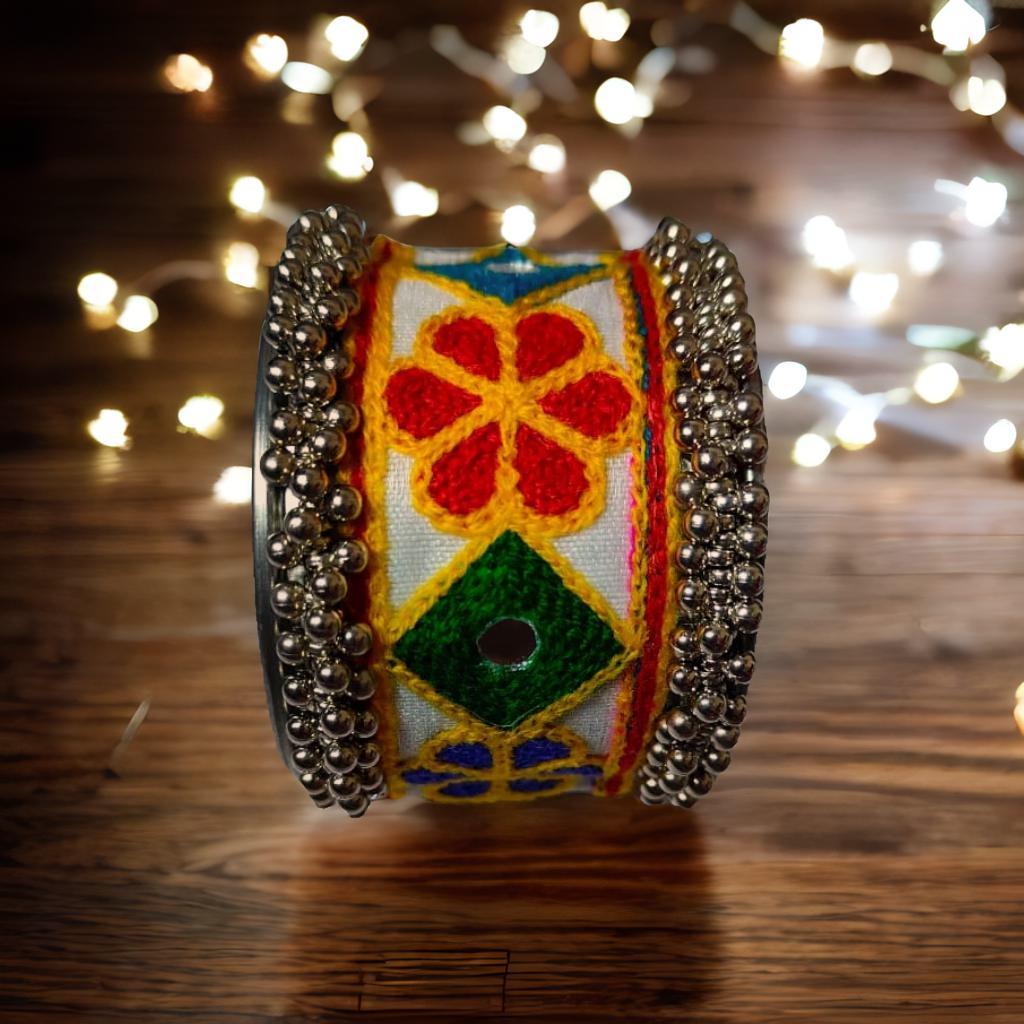 kada - PC 2 Multicolored Embroidered Woolen Mirror Work Kada