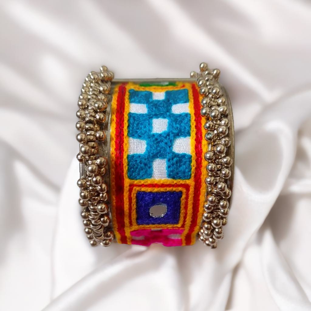 Kada PC - 3 Multicolored Embroidered Woolen Mirror Work Kada